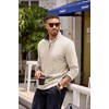 COOFANDY Mens Quarter Zip Pullover Contrast Collar Corduroy Sweatshirt | Contrast Collar Pullover, Mock Neck Sweatshirt, Soft Corduroy Pullover, Relaxed Fit For Casual Work, Travel And Daily Wear.(Beige)