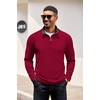 COOFANDY Mens Quarter Zip Pullover Contrast Collar Corduroy Sweatshirt | Contrast Collar Pullover, Mock Neck Sweatshirt, Soft Corduroy Pullover, Relaxed Fit For Casual Work, Travel And Daily Wear.(Red)