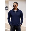 COOFANDY Mens Quarter Zip Pullover Contrast Collar Corduroy Sweatshirt | Contrast Collar Pullover, Mock Neck Sweatshirt, Soft Corduroy Pullover, Relaxed Fit For Casual Work, Travel And Daily Wear.(Navy Blue – Brown)