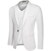 COOFANDY Men’s Blazer Casual Sport Coats Slim Fit Lightweight Sports Jacket | One Button Suit Jacket,Linen Blazer,Plaid Blazer, Shoulder Pads(White)