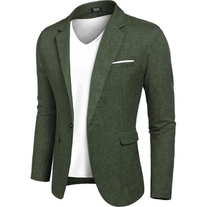 COOFANDY Men’s Blazer Casual Sport Coats Slim Fit Lightweight Sports Jacket | One Button Suit Jacket,Linen Blazer,Plaid Blazer, Shoulder Pads(Dark Green)