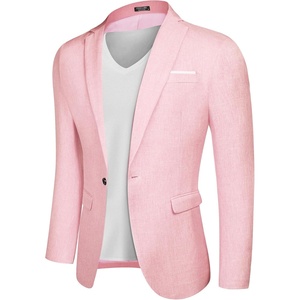 COOFANDY Men’s Blazer Casual Sport Coats Slim Fit Lightweight Sports Jacket | One Button Suit Jacket,Linen Blazer,Plaid Blazer, Shoulder Pads(Pink)