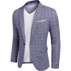 COOFANDY Men’s Blazer Casual Sport Coats Slim Fit Lightweight Sports Jacket | One Button Suit Jacket,Linen Blazer,Plaid Blazer, Shoulder Pads(Plaid Blazer – Blue)