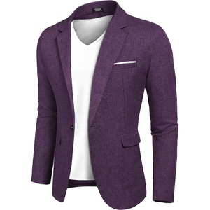 COOFANDY Men’s Blazer Casual Sport Coats Slim Fit Lightweight Sports Jacket | One Button Suit Jacket,Linen Blazer,Plaid Blazer, Shoulder Pads(Purple)