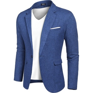 COOFANDY Men’s Blazer Casual Sport Coats Slim Fit Lightweight Sports Jacket | One Button Suit Jacket,Linen Blazer,Plaid Blazer, Shoulder Pads(Royal Blue)