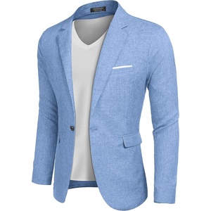 COOFANDY Men’s Blazer Casual Sport Coats Slim Fit Lightweight Sports Jacket | One Button Suit Jacket,Linen Blazer,Plaid Blazer, Shoulder Pads(Sky Blue)