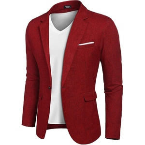 COOFANDY Men’s Blazer Casual Sport Coats Slim Fit Lightweight Sports Jacket | One Button Suit Jacket,Linen Blazer,Plaid Blazer, Shoulder Pads(Wine Red)