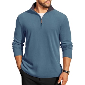 COOFANDY Mens Quarter Zip Pullover Contrast Collar Corduroy Sweatshirt | Contrast Collar Pullover, Mock Neck Sweatshirt, Soft Corduroy Pullover, Relaxed Fit For Casual Work, Travel And Daily Wear.(Dark Blue)
