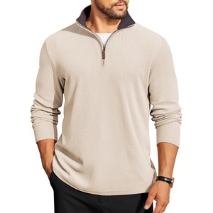 COOFANDY Mens Quarter Zip Pullover Contrast Collar Corduroy Sweatshirt | Contrast Collar Pullover, Mock Neck Sweatshirt, Soft Corduroy Pullover, Relaxed Fit For Casual Work, Travel And Daily Wear.(Beige)