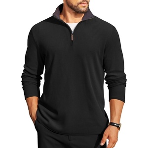 COOFANDY Mens Quarter Zip Pullover Contrast Collar Corduroy Sweatshirt | Contrast Collar Pullover, Mock Neck Sweatshirt, Soft Corduroy Pullover, Relaxed Fit For Casual Work, Travel And Daily Wear.(Black)
