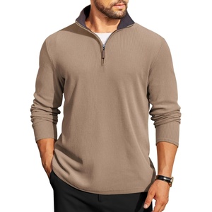 COOFANDY Mens Quarter Zip Pullover Contrast Collar Corduroy Sweatshirt | Contrast Collar Pullover, Mock Neck Sweatshirt, Soft Corduroy Pullover, Relaxed Fit For Casual Work, Travel And Daily Wear.(Khaki)