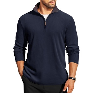 COOFANDY Mens Quarter Zip Pullover Contrast Collar Corduroy Sweatshirt | Contrast Collar Pullover, Mock Neck Sweatshirt, Soft Corduroy Pullover, Relaxed Fit For Casual Work, Travel And Daily Wear.(Navy Blue)