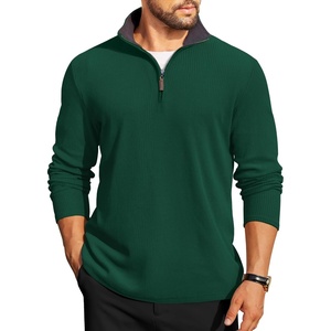 COOFANDY Mens Quarter Zip Pullover Contrast Collar Corduroy Sweatshirt | Contrast Collar Pullover, Mock Neck Sweatshirt, Soft Corduroy Pullover, Relaxed Fit For Casual Work, Travel And Daily Wear.(Ever Green)