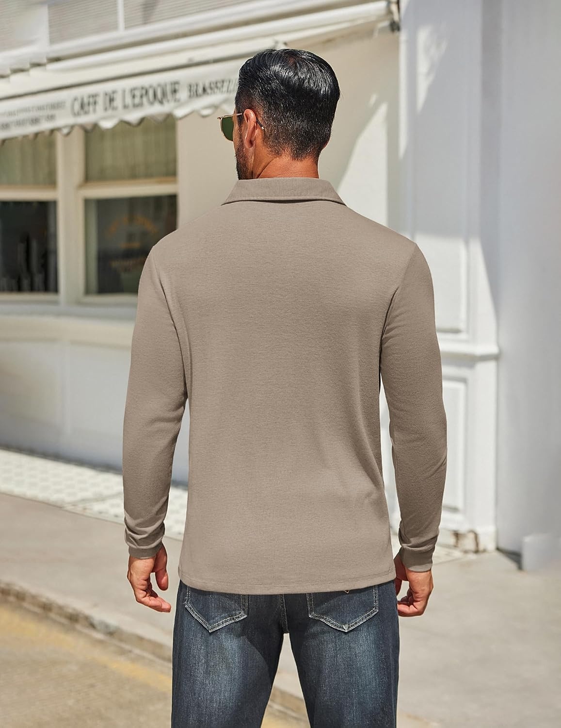 image:imageCOOFANDY Mens Long Sleeve Polo Shirts Classic CasualButton Collared PoloTeeKhaki