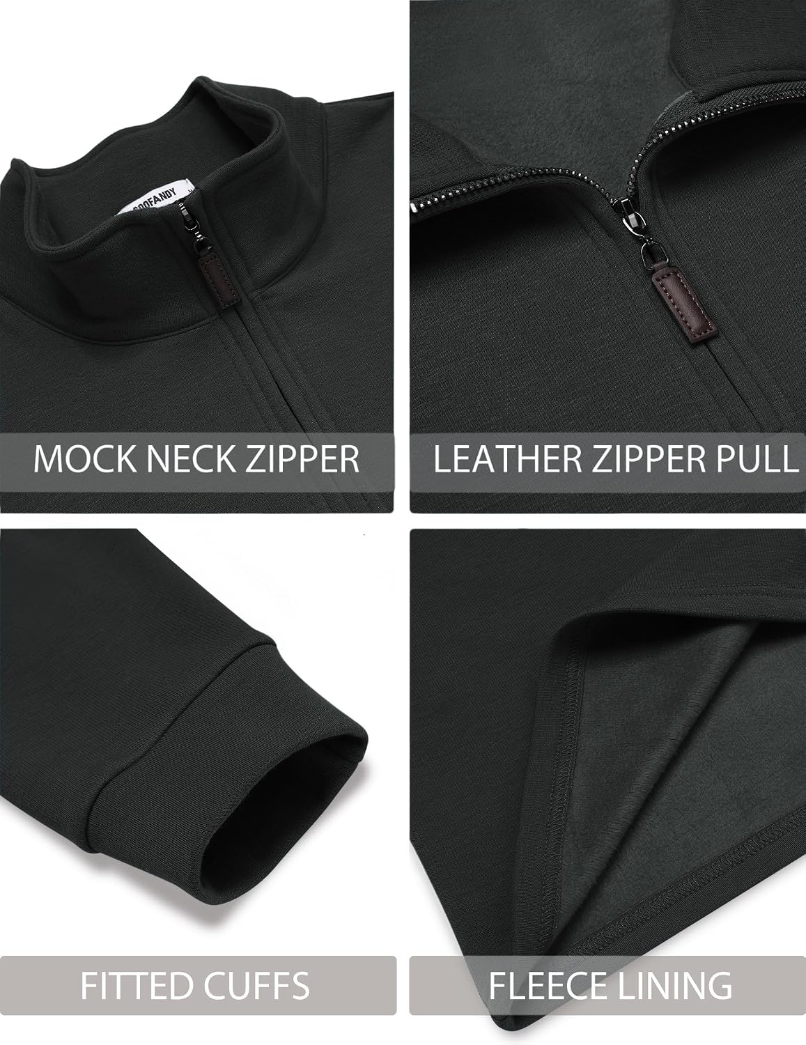 image:imageCOOFANDY Mens Quarter Zip Pullover FleeceLined Mock Neck Sweatshirt Casual Adjustable 14 Zip Mock Neck Long Sleeve Solid Color Breathable Warm Layering Friendly Ideal For Golf Daily WearAll Black