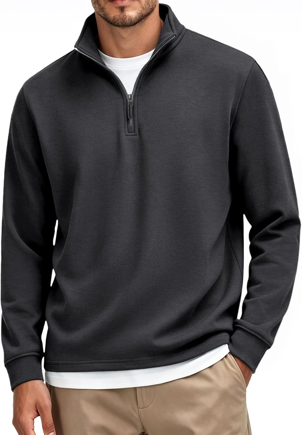 image:imageCOOFANDY Mens Quarter Zip Pullover FleeceLined Mock Neck Sweatshirt Casual Adjustable 14 Zip Mock Neck Long Sleeve Solid Color Breathable Warm Layering Friendly Ideal For Golf Daily WearDrak Grey