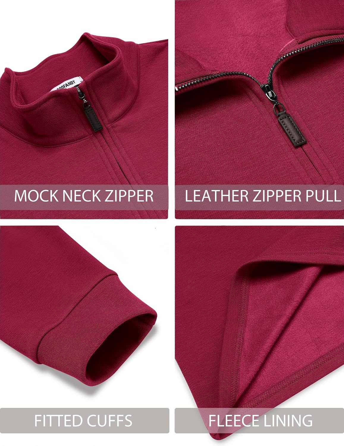 image:imageCOOFANDY Mens Quarter Zip Pullover FleeceLined Mock Neck Sweatshirt Casual Adjustable 14 Zip Mock Neck Long Sleeve Solid Color Breathable Warm Layering Friendly Ideal For Golf Daily WearWine Red