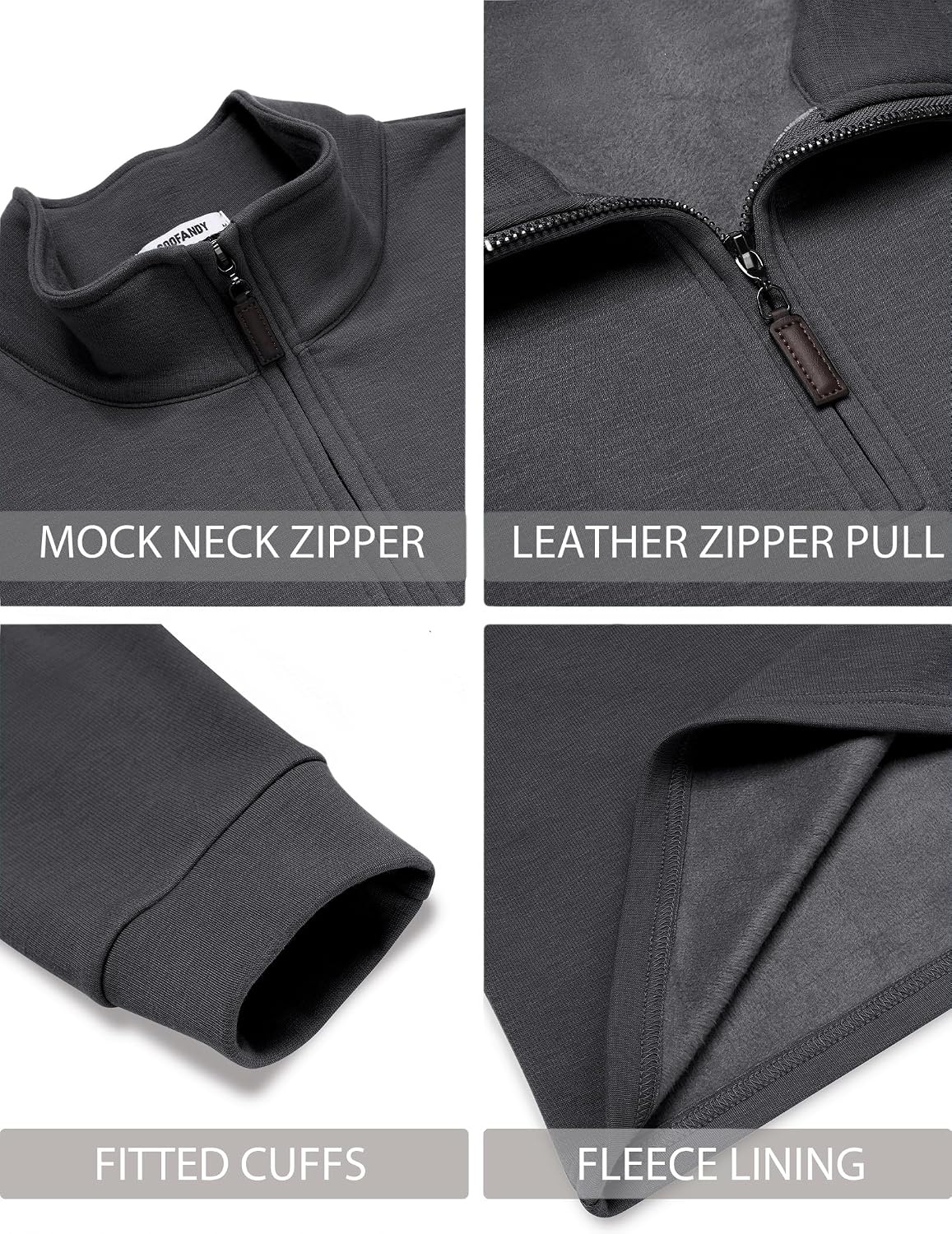 image:imageCOOFANDY Mens Quarter Zip Pullover FleeceLined Mock Neck Sweatshirt Casual Adjustable 14 Zip Mock Neck Long Sleeve Solid Color Breathable Warm Layering Friendly Ideal For Golf Daily WearDrak Grey
