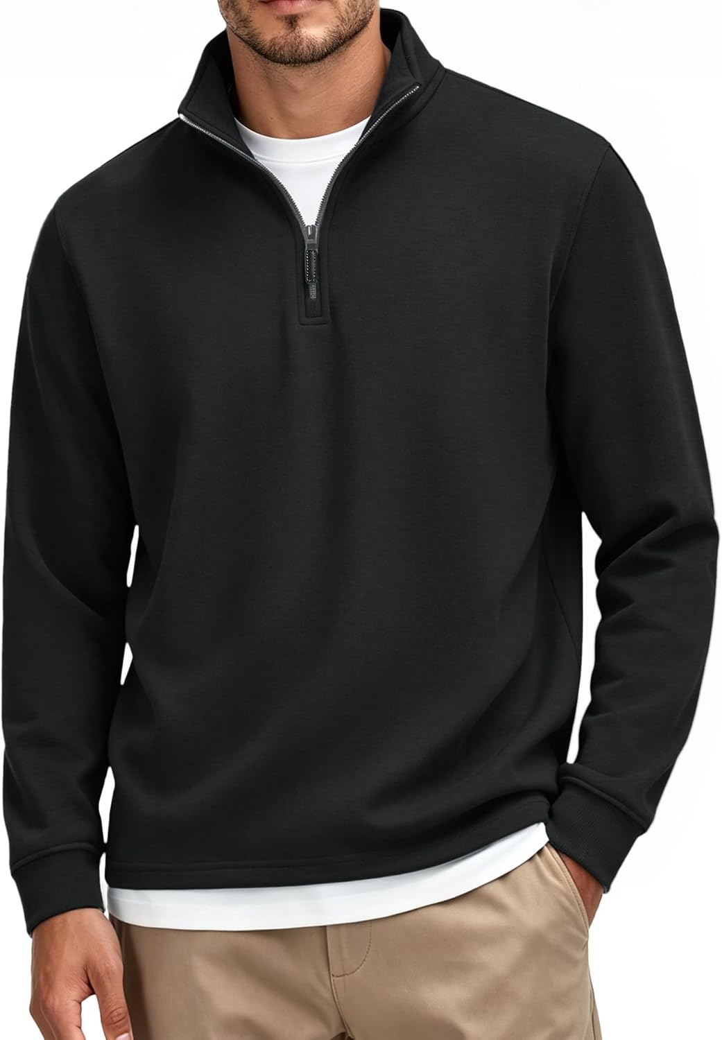 image:imageCOOFANDY Mens Quarter Zip Pullover FleeceLined Mock Neck Sweatshirt Casual Adjustable 14 Zip Mock Neck Long Sleeve Solid Color Breathable Warm Layering Friendly Ideal For Golf Daily WearAll Black