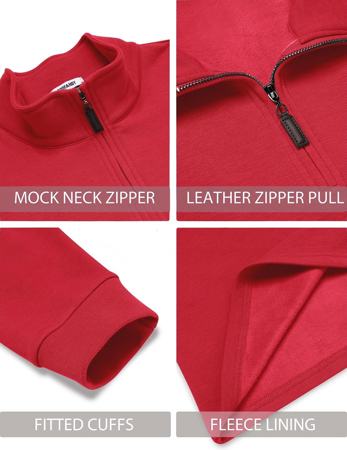 image:imageCOOFANDY Mens Quarter Zip Pullover FleeceLined Mock Neck Sweatshirt Casual Adjustable 14 Zip Mock Neck Long Sleeve Solid Color Breathable Warm Layering Friendly Ideal For Golf Daily WearRed