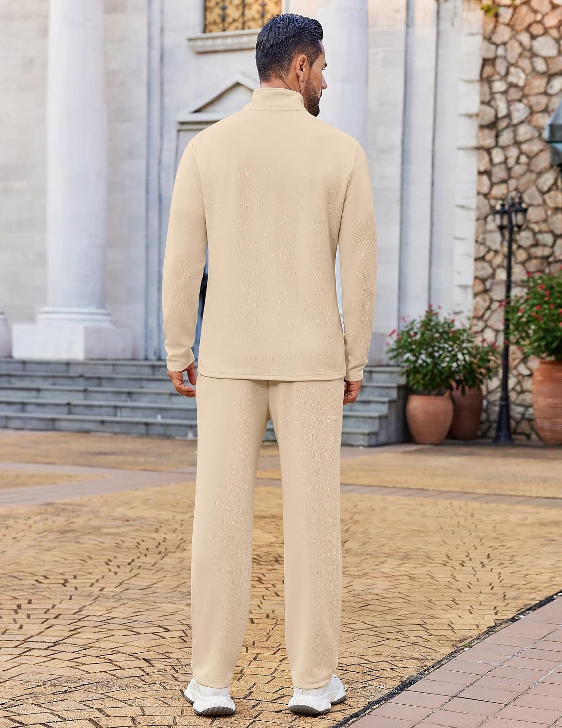 image:imageCOOFANDY Mens Track suit 2 Piece Athletic Sweatsuit Casual Sport Outfit Set Mens Athletic Running Jogging Outfits Antipilling and Soft fabric Flexible and Comfort Doublesided slant PocketsBeige