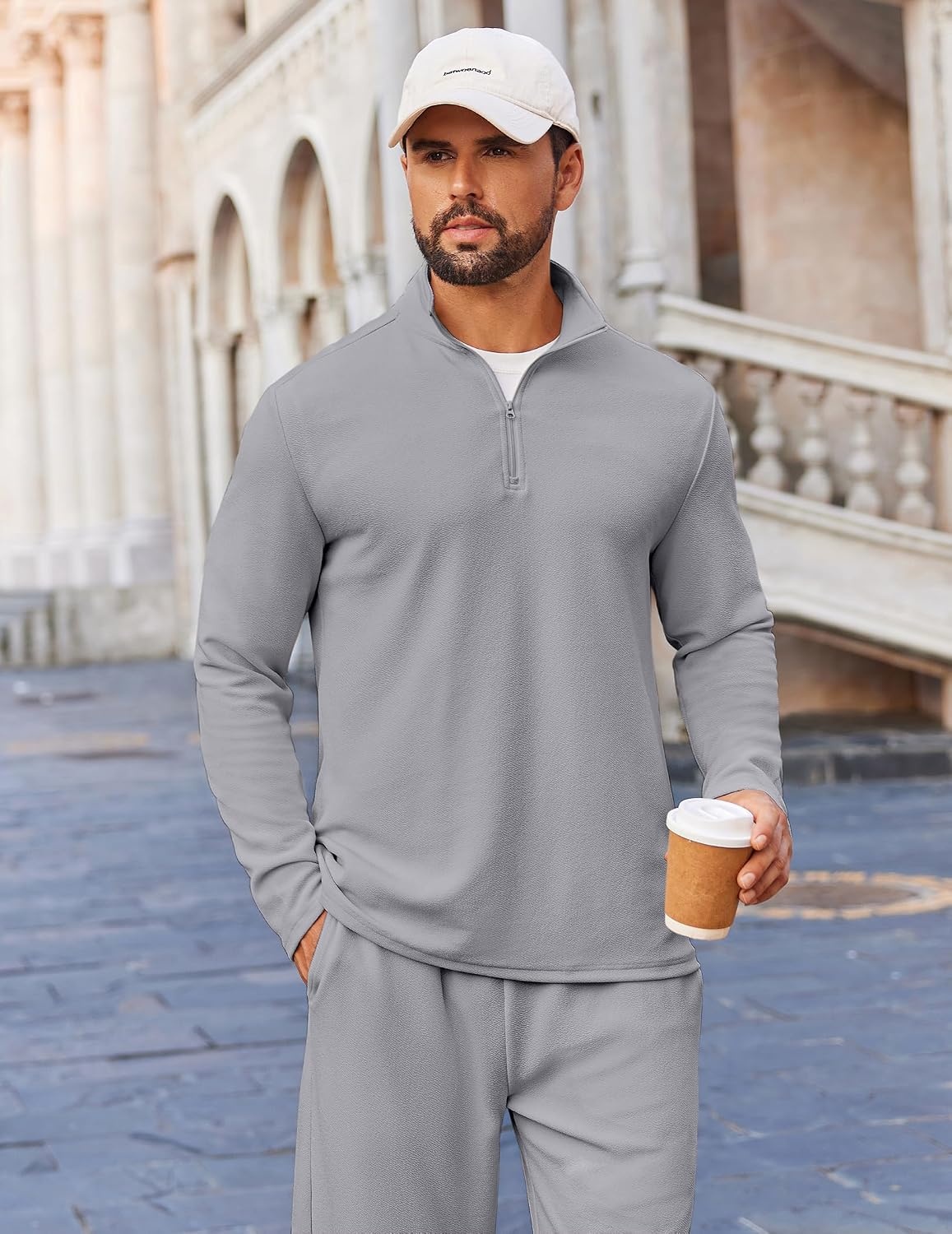 image:imageCOOFANDY Mens Track suit 2 Piece Athletic Sweatsuit Casual Sport Outfit Set Mens Athletic Running Jogging Outfits Antipilling and Soft fabric Flexible and Comfort Doublesided slant PocketsGrey