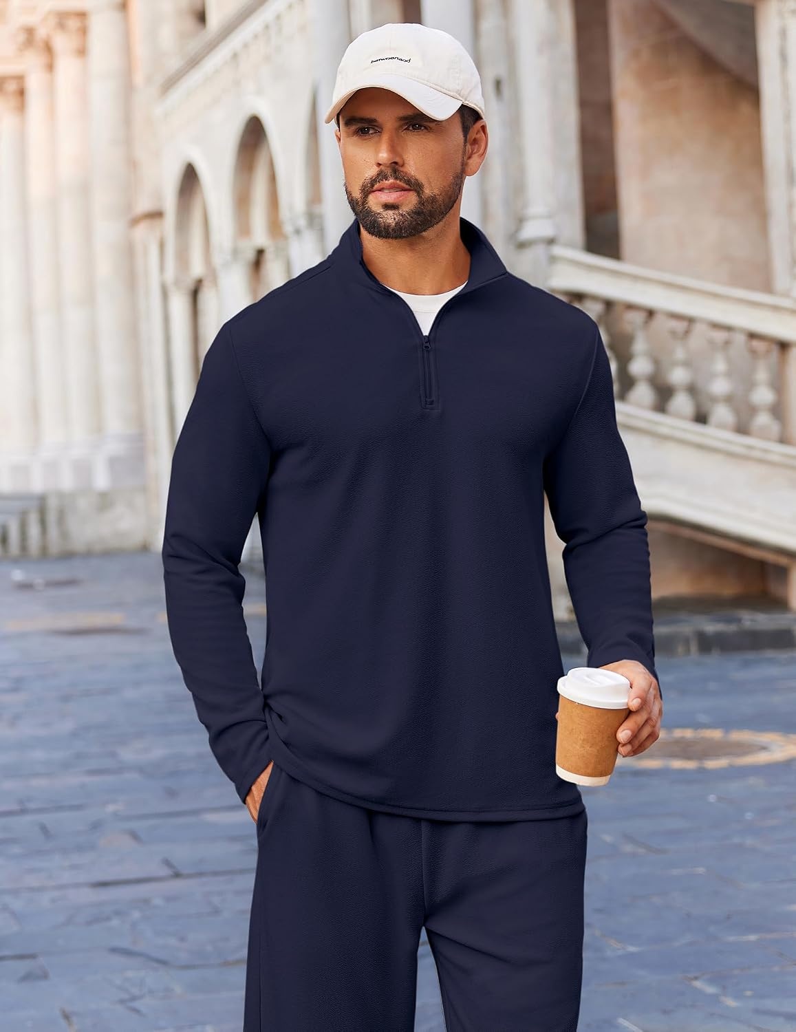 image:imageCOOFANDY Mens Track suit 2 Piece Athletic Sweatsuit Casual Sport Outfit Set Mens Athletic Running Jogging Outfits Antipilling and Soft fabric Flexible and Comfort Doublesided slant PocketsNavy Blue