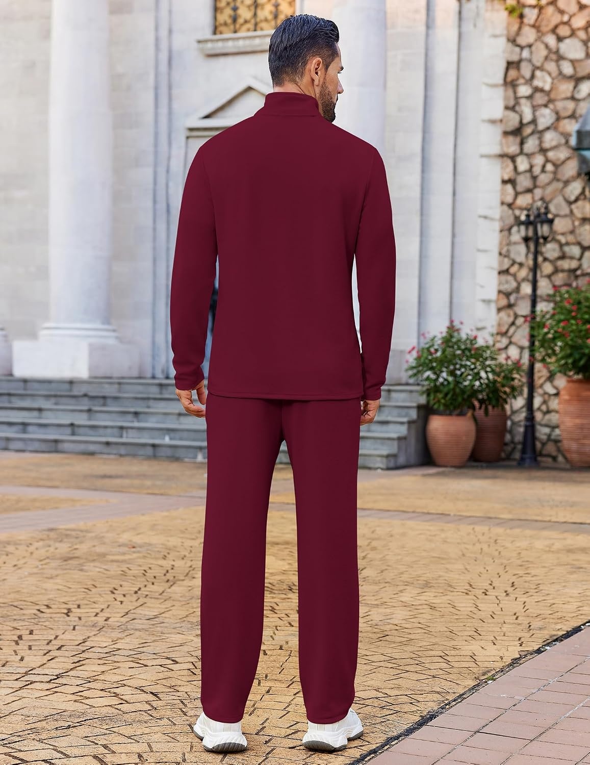 image:imageCOOFANDY Mens Track suit 2 Piece Athletic Sweatsuit Casual Sport Outfit Set Mens Athletic Running Jogging Outfits Antipilling and Soft fabric Flexible and Comfort Doublesided slant PocketsDark Red