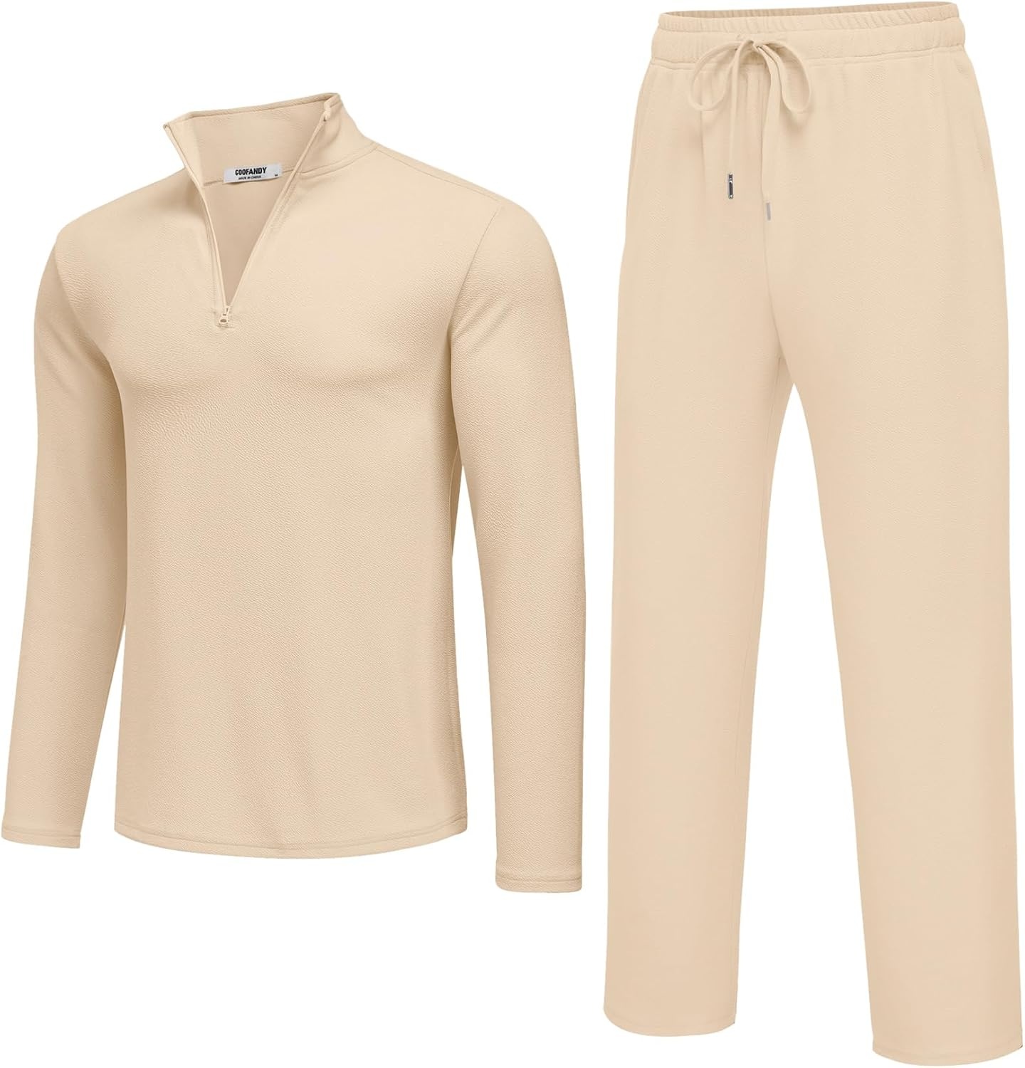 image:imageCOOFANDY Mens Track suit 2 Piece Athletic Sweatsuit Casual Sport Outfit Set Mens Athletic Running Jogging Outfits Antipilling and Soft fabric Flexible and Comfort Doublesided slant PocketsBeige