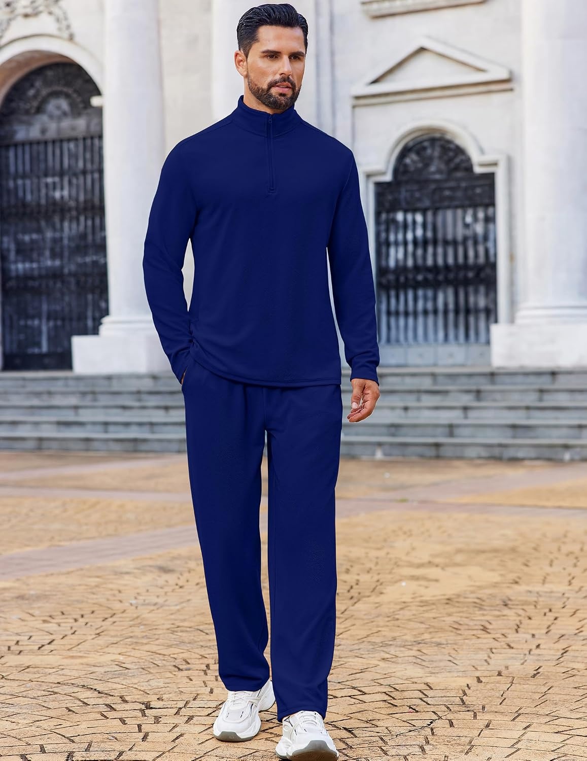 image:imageCOOFANDY Mens Track suit 2 Piece Athletic Sweatsuit Casual Sport Outfit Set Mens Athletic Running Jogging Outfits Antipilling and Soft fabric Flexible and Comfort Doublesided slant PocketsDenim Blue