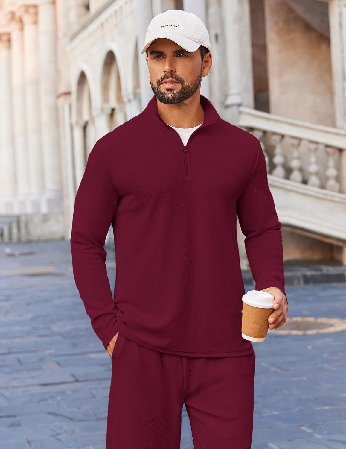 image:imageCOOFANDY Mens Track suit 2 Piece Athletic Sweatsuit Casual Sport Outfit Set Mens Athletic Running Jogging Outfits Antipilling and Soft fabric Flexible and Comfort Doublesided slant PocketsDark Red