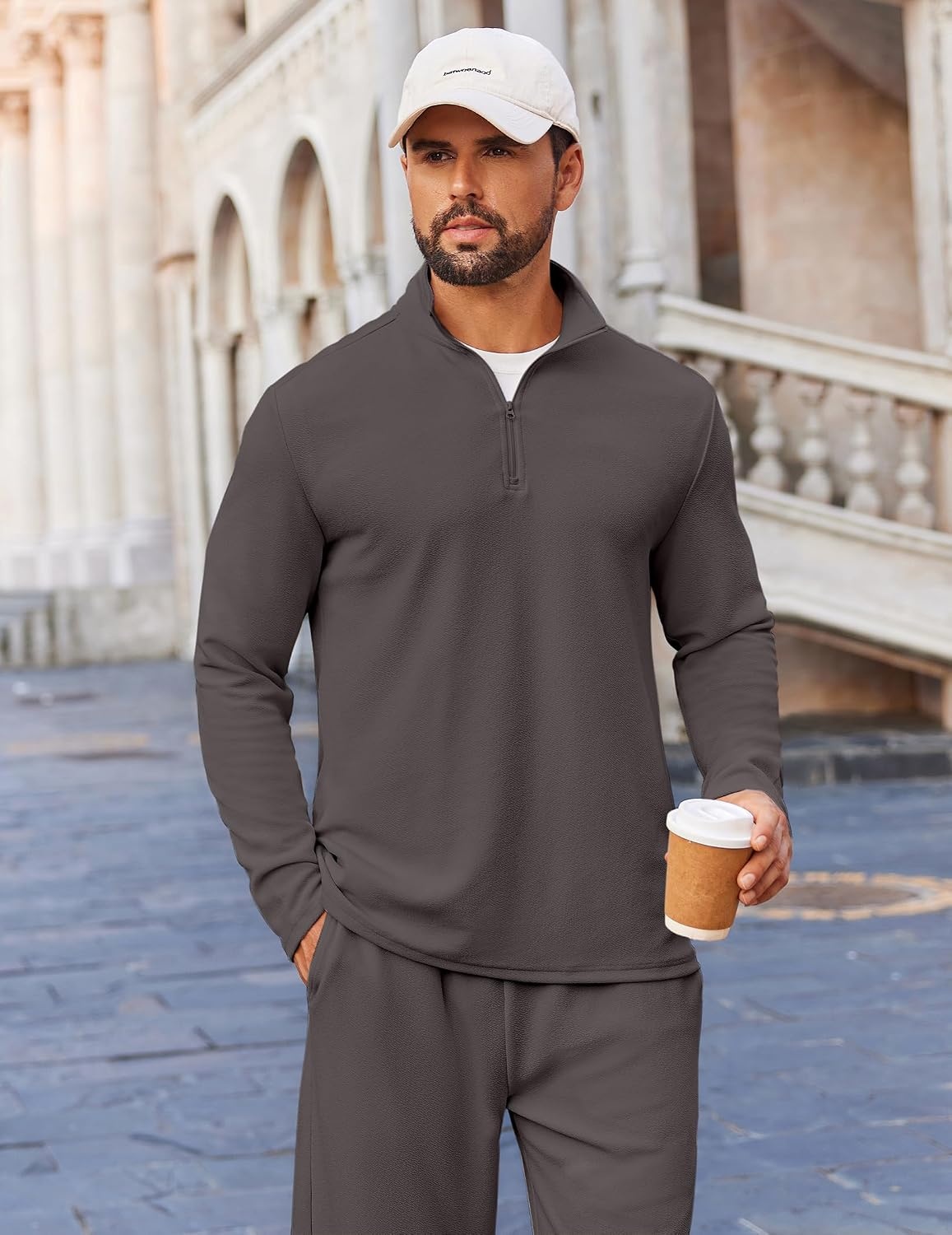 image:imageCOOFANDY Mens Track suit 2 Piece Athletic Sweatsuit Casual Sport Outfit Set Mens Athletic Running Jogging Outfits Antipilling and Soft fabric Flexible and Comfort Doublesided slant PocketsDark Grey
