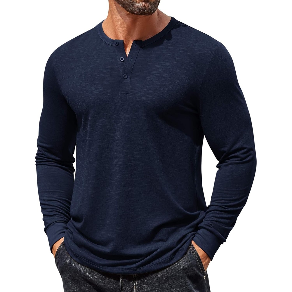 image:imageCOOFANDY Mens Henley Shirts Long Sleeve Casual TShirt Button Basic Tees  Mens long sleeve shirts with henley neck design for fashion men perfect for springfallwinter daily casual commute gatheringNavy Blue