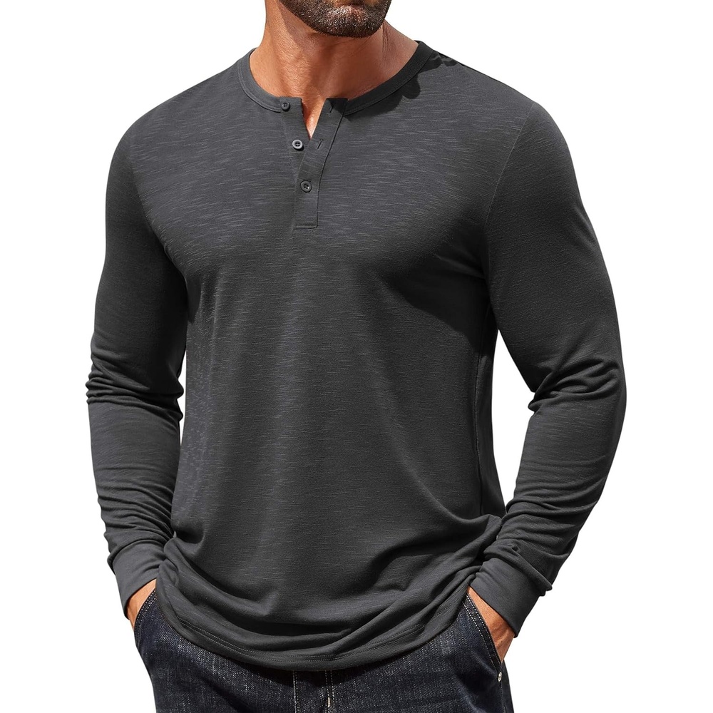image:imageCOOFANDY Mens Henley Shirts Long Sleeve Casual TShirt Button Basic Tees  Mens long sleeve shirts with henley neck design for fashion men perfect for springfallwinter daily casual commute gatheringDark Drey
