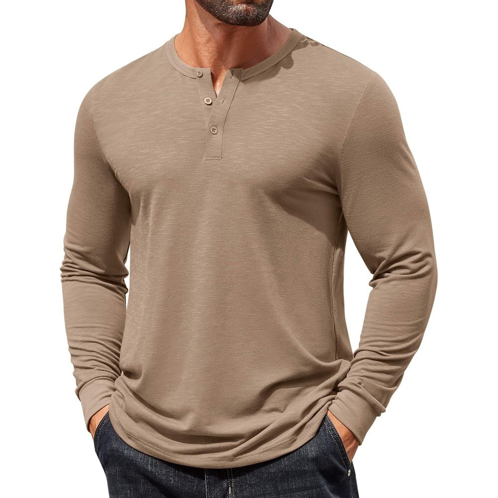 image:imageCOOFANDY Mens Henley Shirts Long Sleeve Casual TShirt Button Basic Tees  Mens long sleeve shirts with henley neck design for fashion men perfect for springfallwinter daily casual commute gatheringKhaki