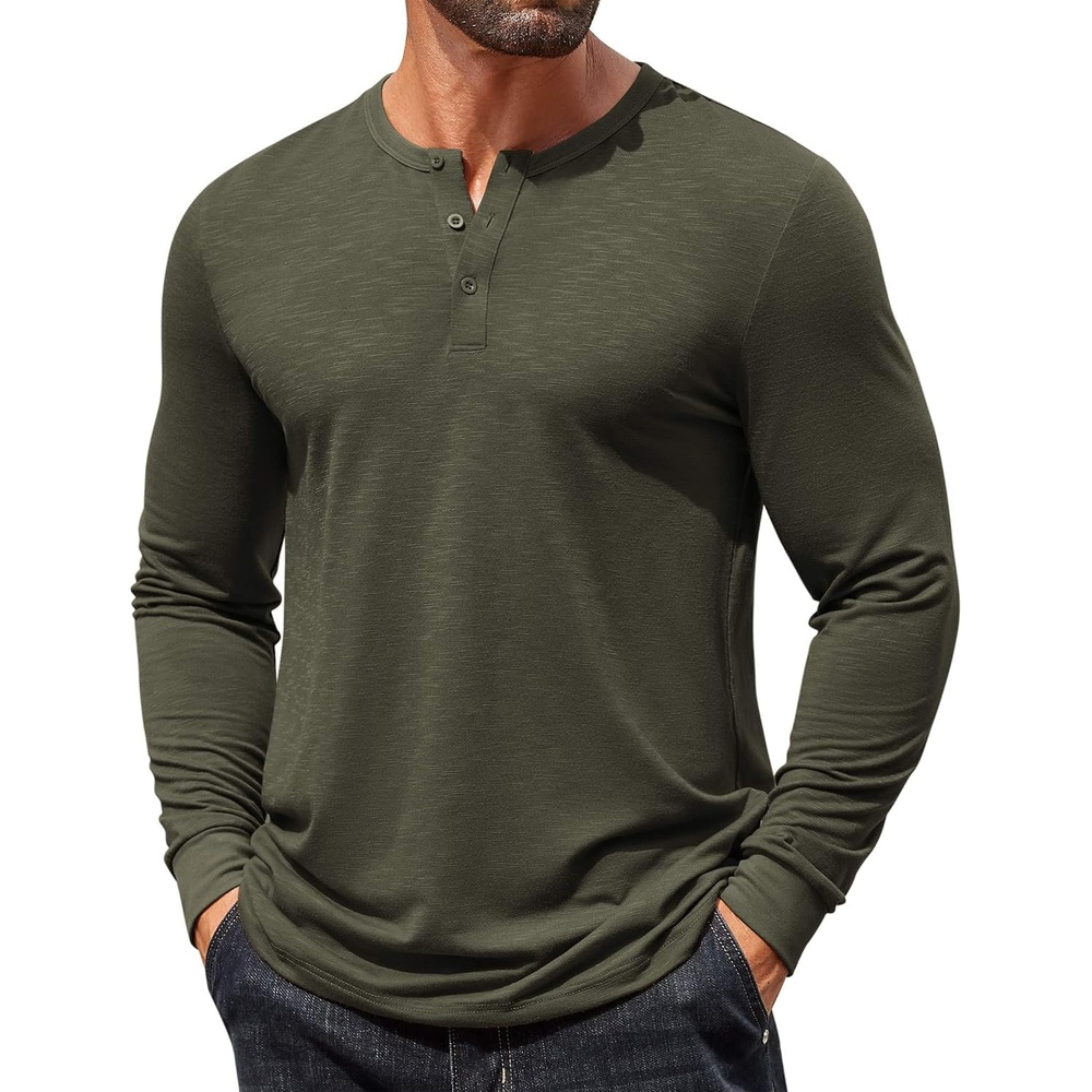 image:imageCOOFANDY Mens Henley Shirts Long Sleeve Casual TShirt Button Basic Tees  Mens long sleeve shirts with henley neck design for fashion men perfect for springfallwinter daily casual commute gatheringOlive Green