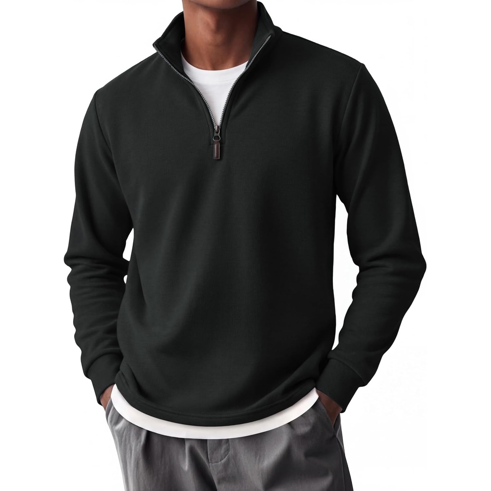 image:imageCOOFANDY Mens Quarter Zip Pullover FleeceLined Mock Neck Sweatshirt Casual Adjustable 14 Zip Mock Neck Long Sleeve Solid Color Breathable Warm Layering Friendly Ideal For Golf Daily WearAll Black