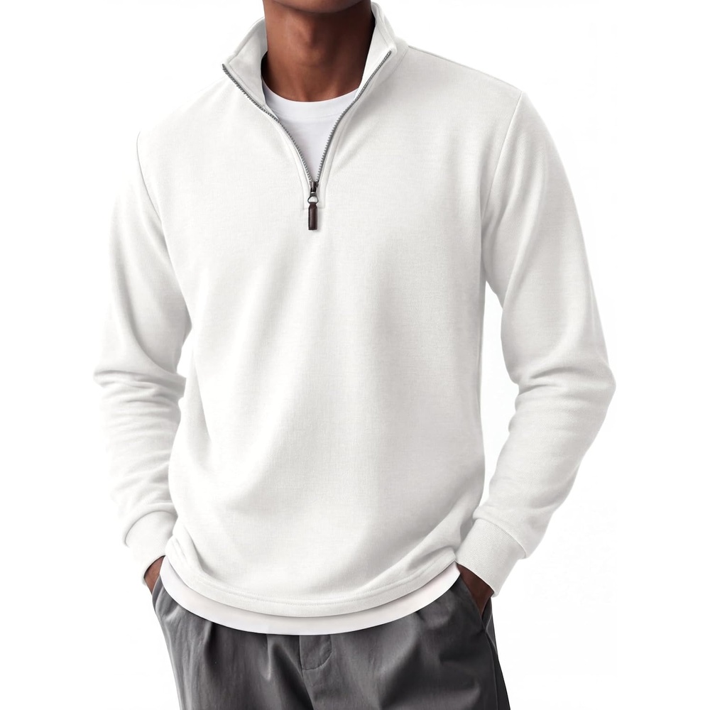 image:imageCOOFANDY Mens Quarter Zip Pullover FleeceLined Mock Neck Sweatshirt Casual Adjustable 14 Zip Mock Neck Long Sleeve Solid Color Breathable Warm Layering Friendly Ideal For Golf Daily WearWhite