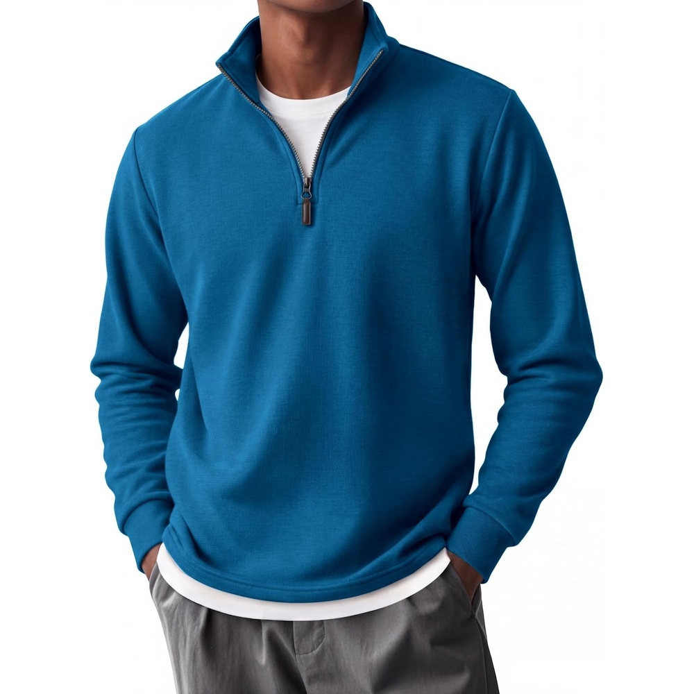 image:imageCOOFANDY Mens Quarter Zip Pullover FleeceLined Mock Neck Sweatshirt Casual Adjustable 14 Zip Mock Neck Long Sleeve Solid Color Breathable Warm Layering Friendly Ideal For Golf Daily WearRoyal Blue
