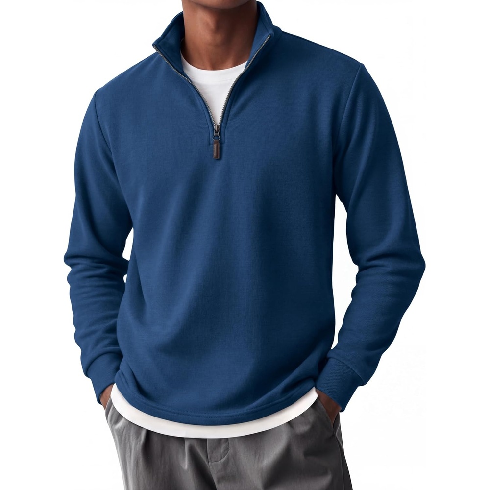 image:imageCOOFANDY Mens Quarter Zip Pullover FleeceLined Mock Neck Sweatshirt Casual Adjustable 14 Zip Mock Neck Long Sleeve Solid Color Breathable Warm Layering Friendly Ideal For Golf Daily WearNavy Blue