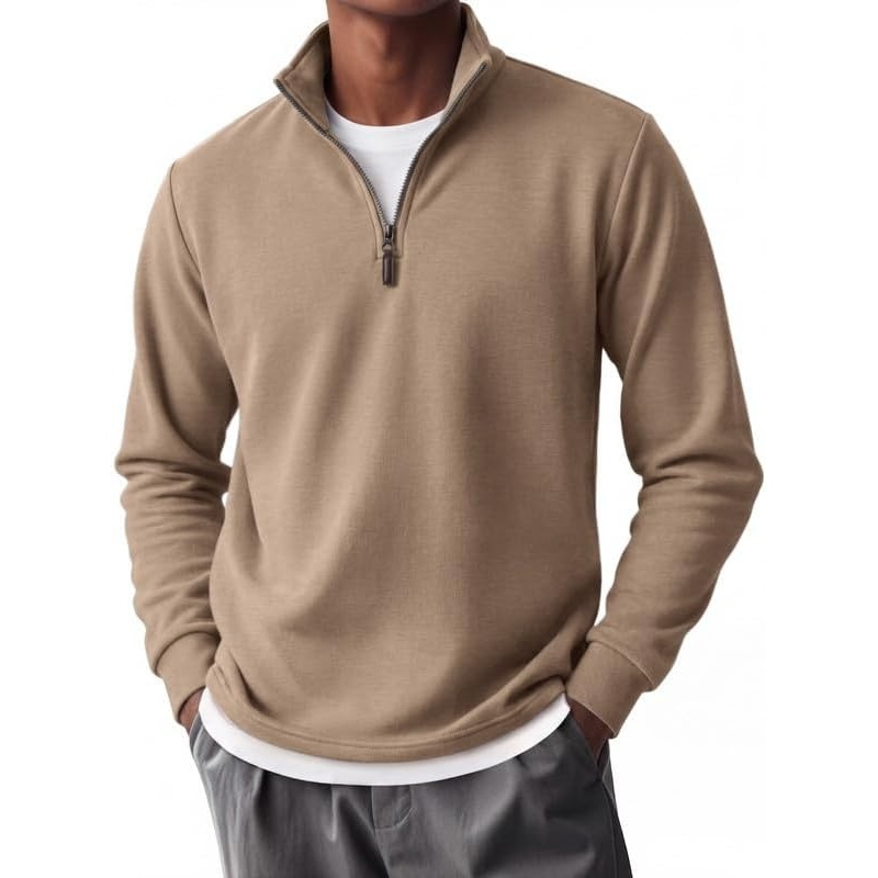 image:imageCOOFANDY Mens Quarter Zip Pullover FleeceLined Mock Neck Sweatshirt Casual  Adjustable 14 Zip Mock Neck Long Sleeve Solid Color Breathable Warm Layering Friendly Ideal For Golf Daily WearKhaki