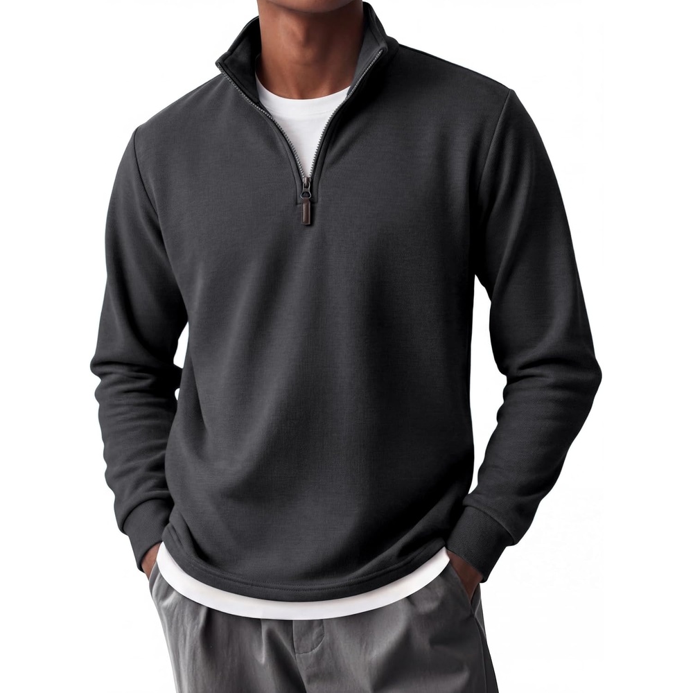 image:imageCOOFANDY Mens Quarter Zip Pullover FleeceLined Mock Neck Sweatshirt Casual Adjustable 14 Zip Mock Neck Long Sleeve Solid Color Breathable Warm Layering Friendly Ideal For Golf Daily WearDrak Grey