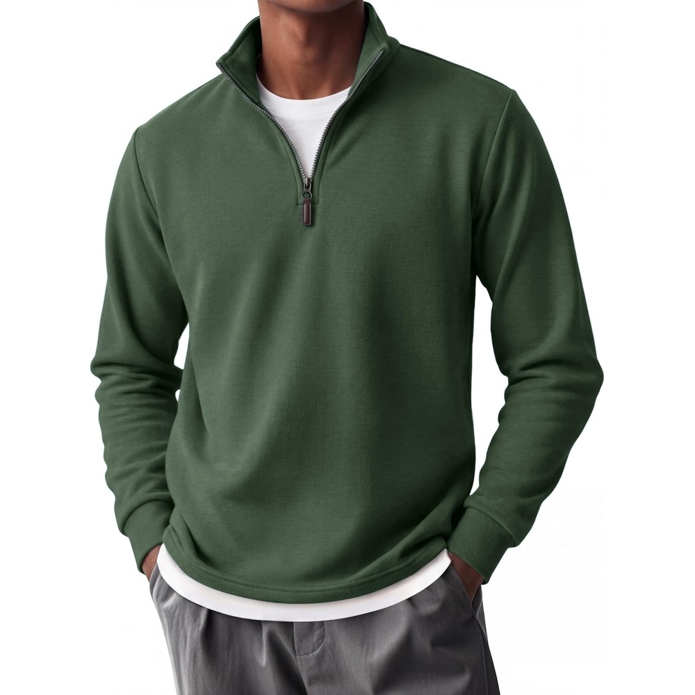 image:imageCOOFANDY Mens Quarter Zip Pullover FleeceLined Mock Neck Sweatshirt Casual Adjustable 14 Zip Mock Neck Long Sleeve Solid Color Breathable Warm Layering Friendly Ideal For Golf Daily WearArmy Green