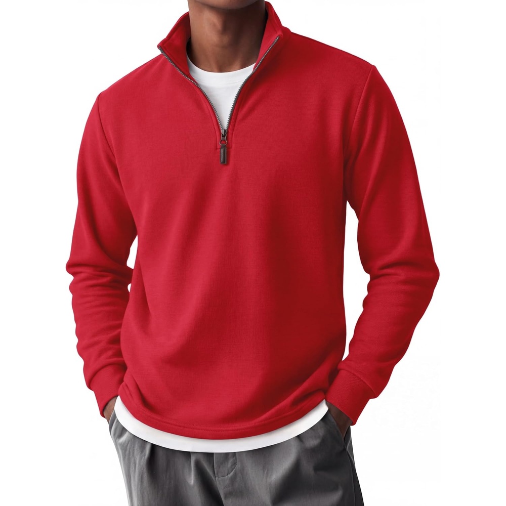 image:imageCOOFANDY Mens Quarter Zip Pullover FleeceLined Mock Neck Sweatshirt Casual Adjustable 14 Zip Mock Neck Long Sleeve Solid Color Breathable Warm Layering Friendly Ideal For Golf Daily WearRed