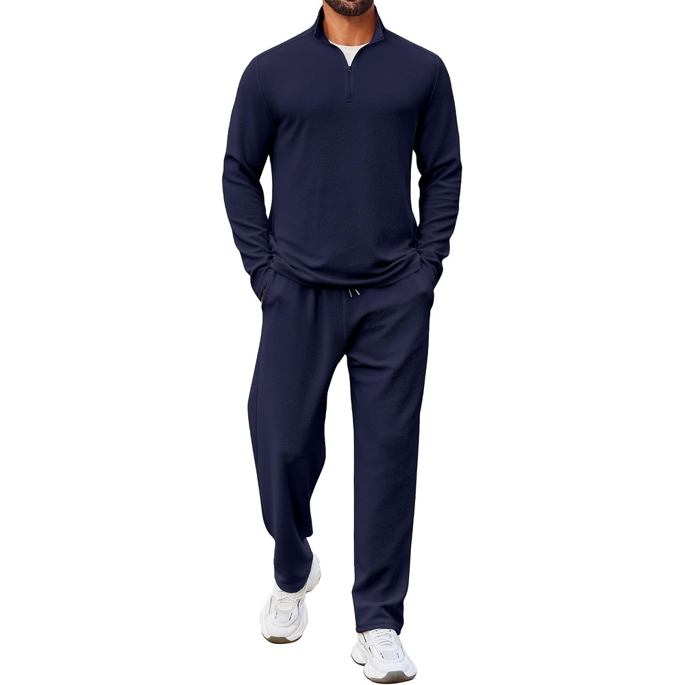 image:imageCOOFANDY Mens Track suit 2 Piece Athletic Sweatsuit Casual Sport Outfit Set  Mens Athletic Running Jogging Outfits Antipilling and Soft fabric Flexible and Comfort Doublesided slant PocketsNavy Blue