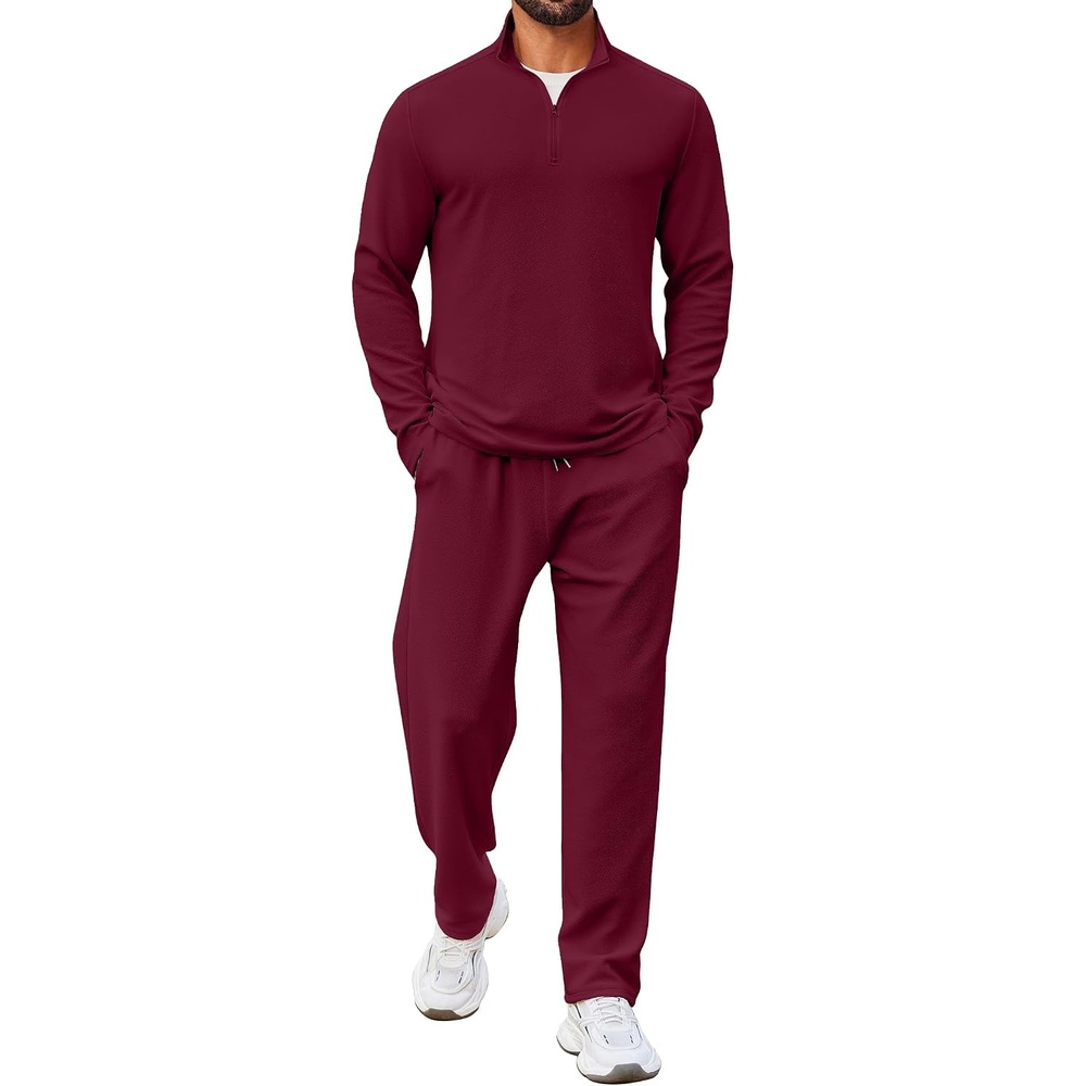 image:imageCOOFANDY Mens Track suit 2 Piece Athletic Sweatsuit Casual Sport Outfit Set Mens Athletic Running Jogging Outfits Antipilling and Soft fabric Flexible and Comfort Doublesided slant PocketsDark Red