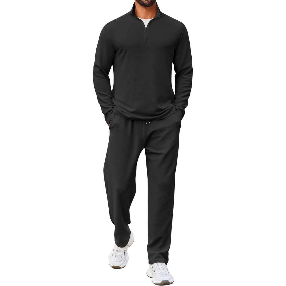 image:imageCOOFANDY Mens Track suit 2 Piece Athletic Sweatsuit Casual Sport Outfit Set  Mens Athletic Running Jogging Outfits Antipilling and Soft fabric Flexible and Comfort Doublesided slant PocketsAll Black