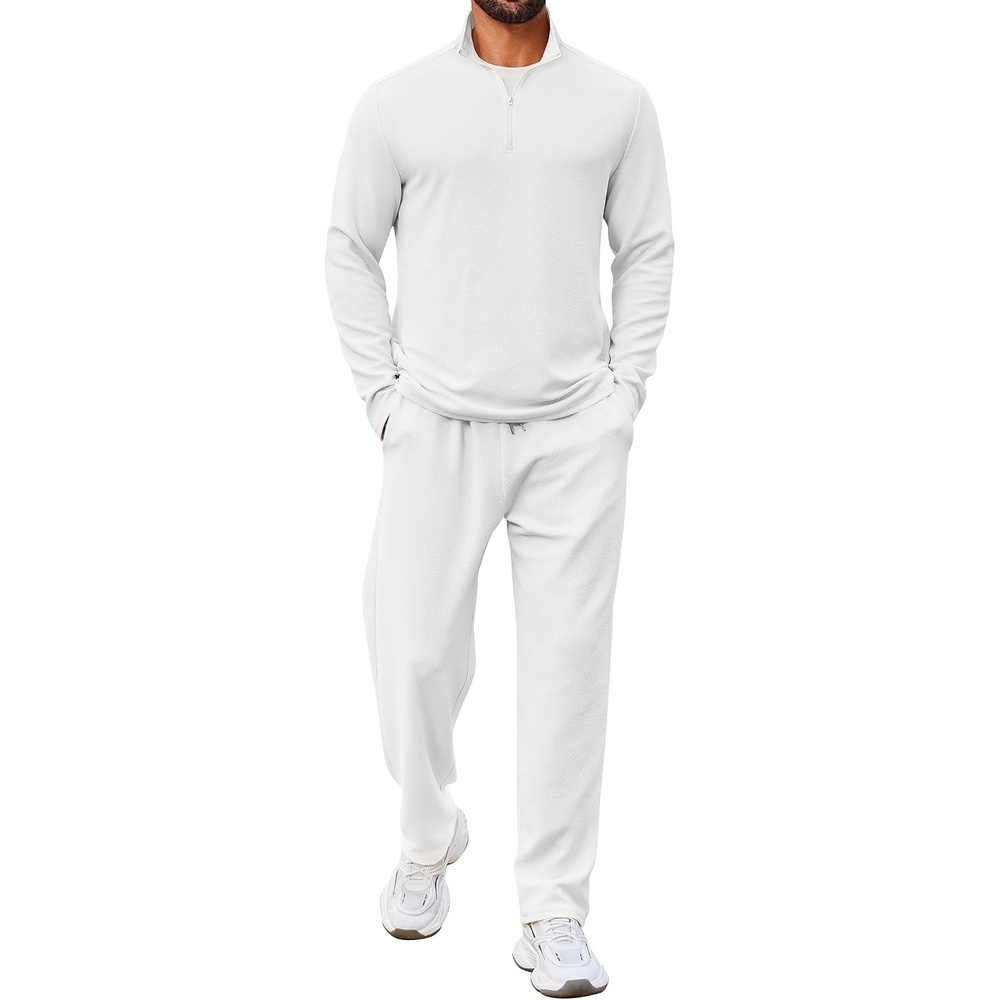 image:imageCOOFANDY Mens Track suit 2 Piece Athletic Sweatsuit Casual Sport Outfit Set  Mens Athletic Running Jogging Outfits Antipilling and Soft fabric Flexible and Comfort Doublesided slant PocketsWhite