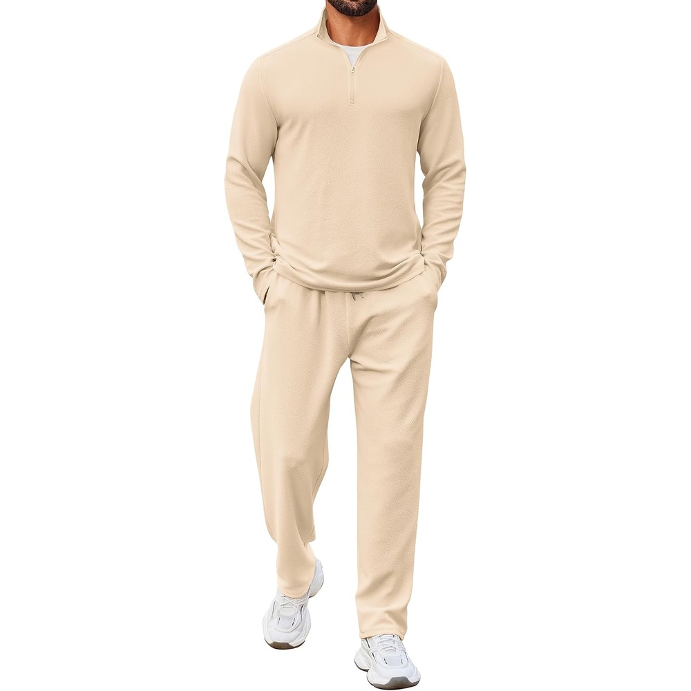 image:imageCOOFANDY Mens Track suit 2 Piece Athletic Sweatsuit Casual Sport Outfit Set Mens Athletic Running Jogging Outfits Antipilling and Soft fabric Flexible and Comfort Doublesided slant PocketsBeige