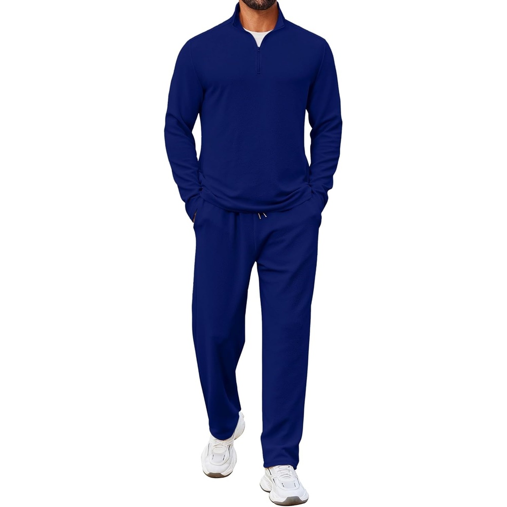 image:imageCOOFANDY Mens Track suit 2 Piece Athletic Sweatsuit Casual Sport Outfit Set Mens Athletic Running Jogging Outfits Antipilling and Soft fabric Flexible and Comfort Doublesided slant PocketsDenim Blue